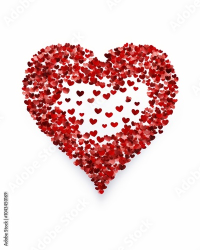 Red Hearts Forming A Larger Heart Symbol, Love And Romance Concept On White Background.