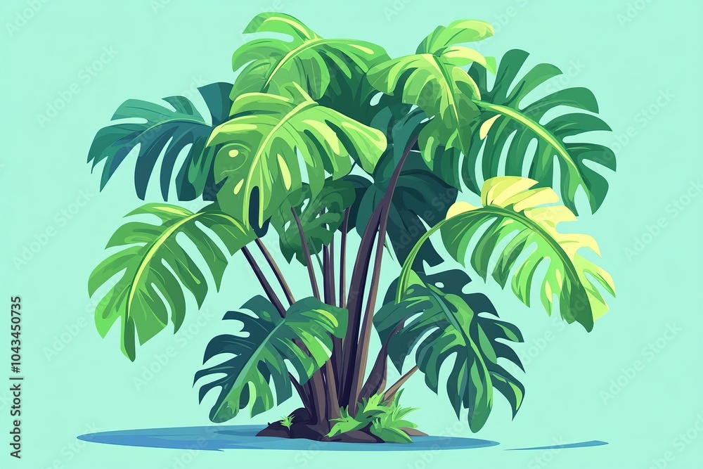 Obraz premium Playful Tropical Plant with Exaggerated Foliage in Cartoon Style