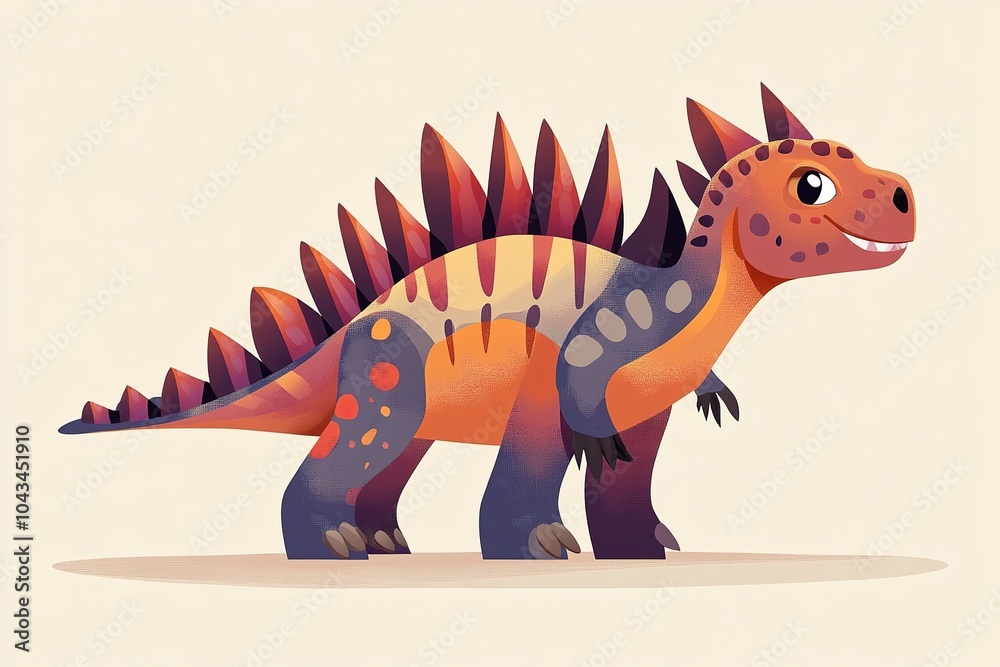 Playful Dinosaur Illustration with Spiky Back and Vibrant Colors