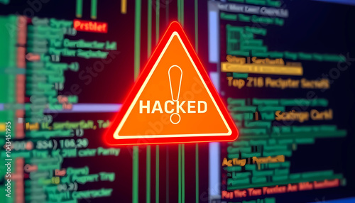 Cyber security alert concept. System hacked warning alert due to hacker attack on computer network. Internet virus cybersecurity and cybercrime, created with generative ai