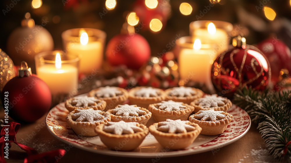 Festive Mince Pies with Star-Shaped Toppers and Candlelight Ambiance Festive Mince Pies with Star-Shaped Toppers and Candlelight Ambiance