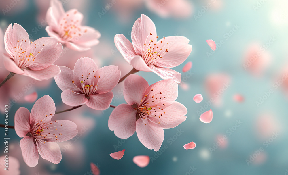 An ethereal floating bouquet of soft pink cherry blossoms, perfect for springtime mental wellbeing concepts, tranquility promotions, and serene beauty themes.