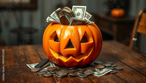 Haunted Cashflow: Jack-O'-Bank Full of Coins, Ai generated Images