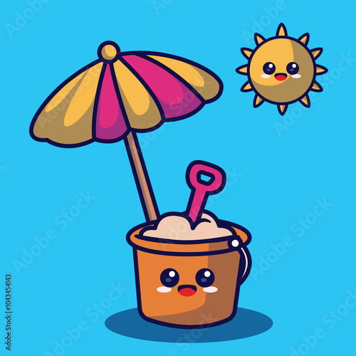 Doodle kawai icon summer beach vector