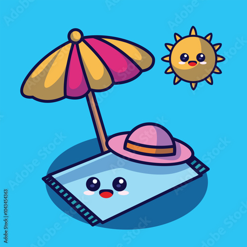 Doodle kawai icon summer beach vector