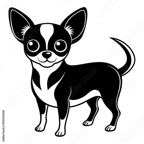 chihuahua mini dog full body icon. Black and white logo, dog silhouette, engraving style. Pet character. Vector illustration