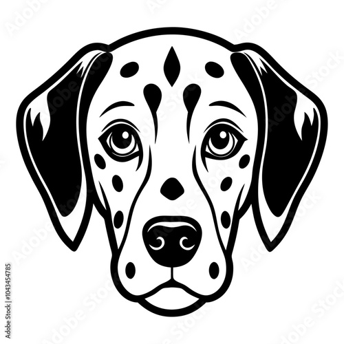 dalmatian dog head icon. Black and white logo, dog silhouette, engraving style. Pet character. Vector illustration