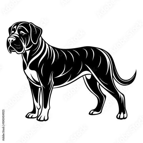 english mastiff dog full body icon. Black and white logo, dog silhouette, engraving style. Pet character. Vector illustration photo