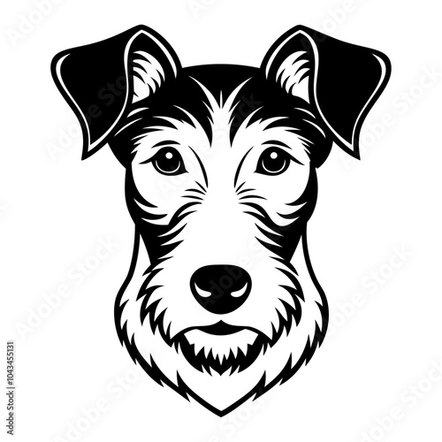 fox terrier dog head icon. Black and white logo, dog silhouette, engraving style. Pet character. Vector illustration