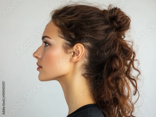 Side Profile of Woman with Long Curly Hair photo