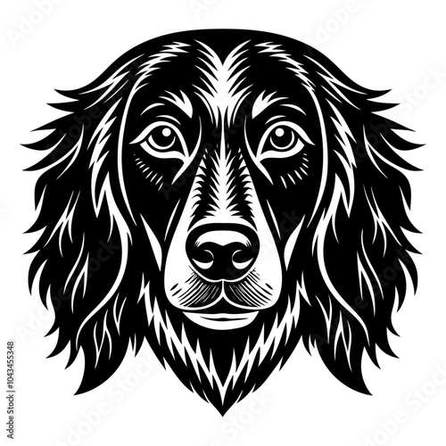 gordon setter dog head icon. Black and white logo, dog silhouette, engraving style. Pet character. Vector illustration