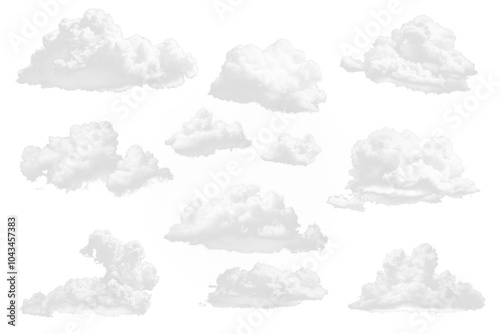 Collection of white clouds on a transparent background