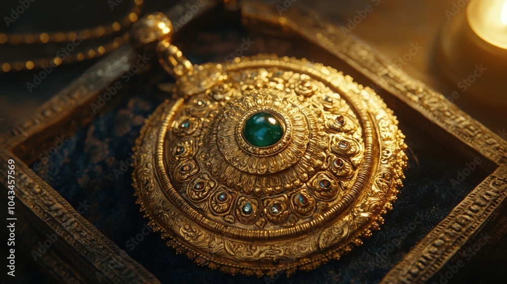 Golden pendant with emerald stone Golden pendant with emerald stone