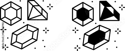 Diamond icons set, flat design