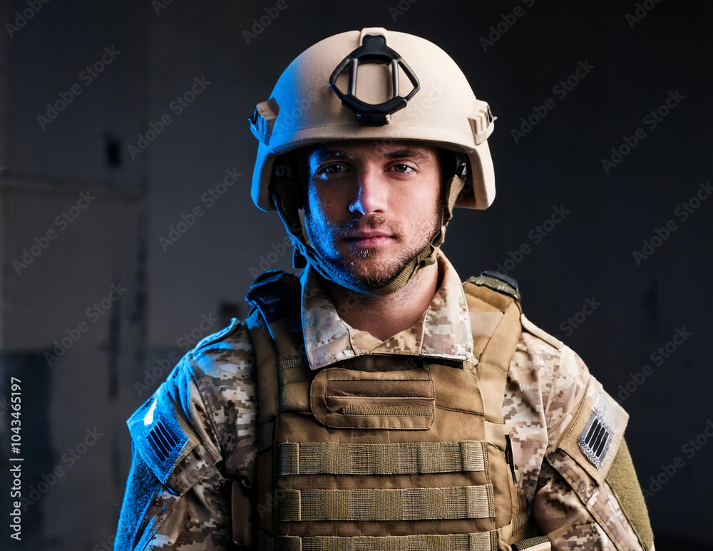 Soldat mit Stahlhelm und Schussweste