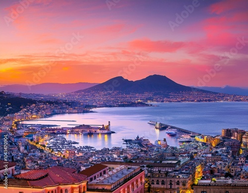 Vigo skyline and port sunset in Galicia of Spain