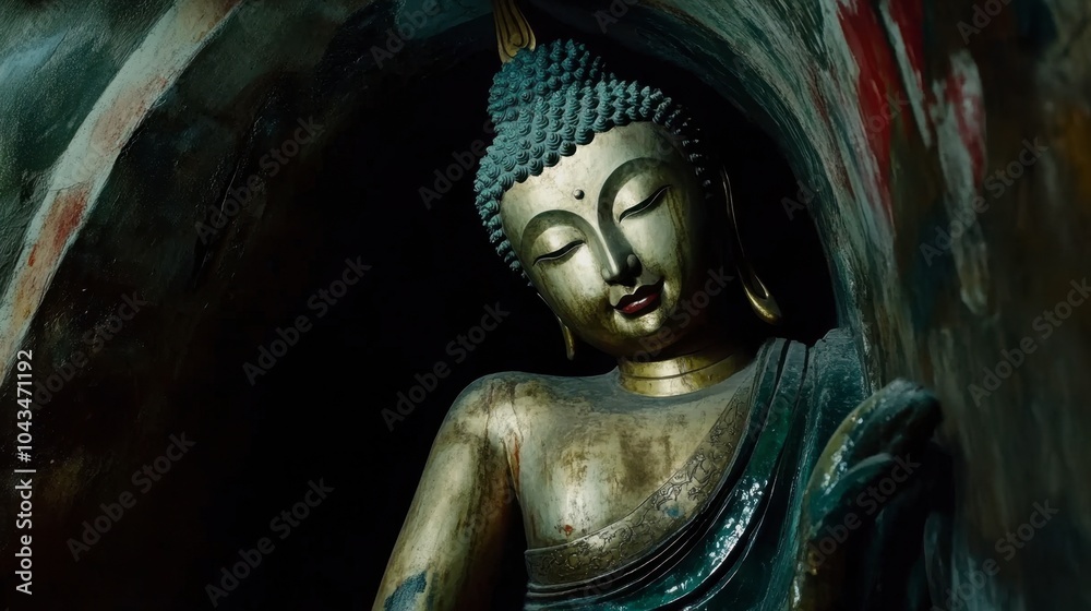 Serene Buddha Statue in Cave Surroundings Serene Buddha Statue in Cave Surroundings