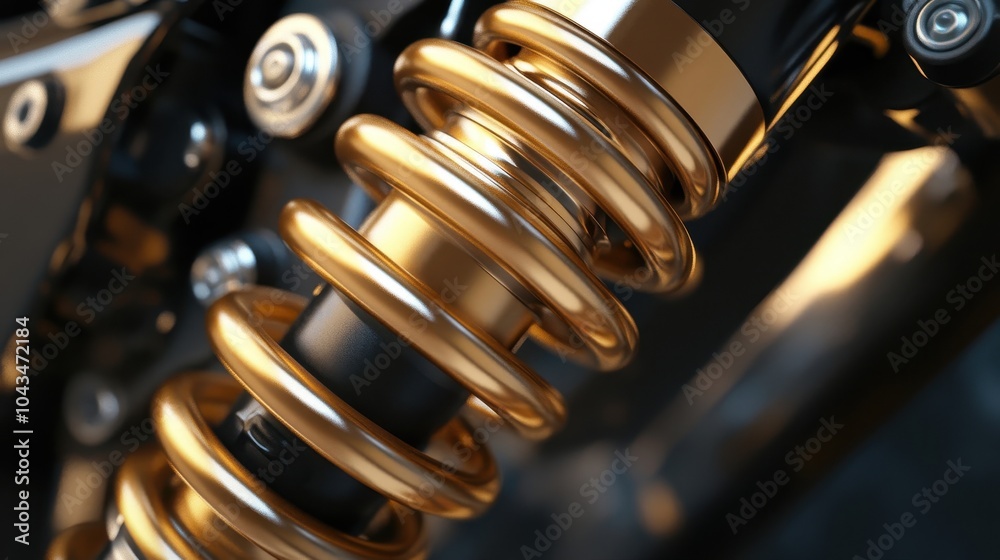 Close-up of suspension forks anodized gold finish and rubber seals detailed