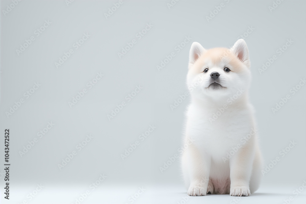 adorable akita inu puppy sitting against a plain white background adorable akita inu puppy sitting against a plain white background
