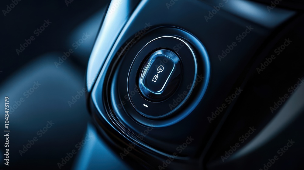 Power button close-up recessed design with glossy plastic reflecting ambient light Power button close-up recessed design with glossy plastic reflecting ambient light