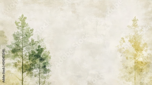 Minimalistic watercolor trees in soft tones blending into a beige textured grunge wallpaper