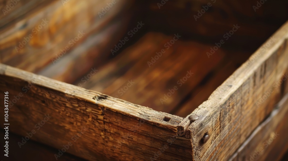 Weathered wooden box showing intricate craftsmanship and natural textures in warm lighting, highlighting rustic charm and vintage appeal Weathered wooden box showing intricate craftsmanship and natural textures in warm lighting, highlighting rustic charm and vintage appeal