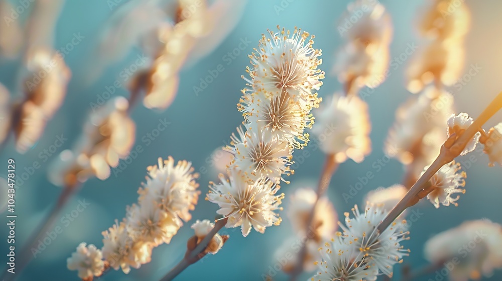 Branches of blossoming willow in spring close-up over water. Nature, seasons. Weather. Wallpaper. Branches of blossoming willow in spring close-up over water. Nature, seasons. Weather. Wallpaper.