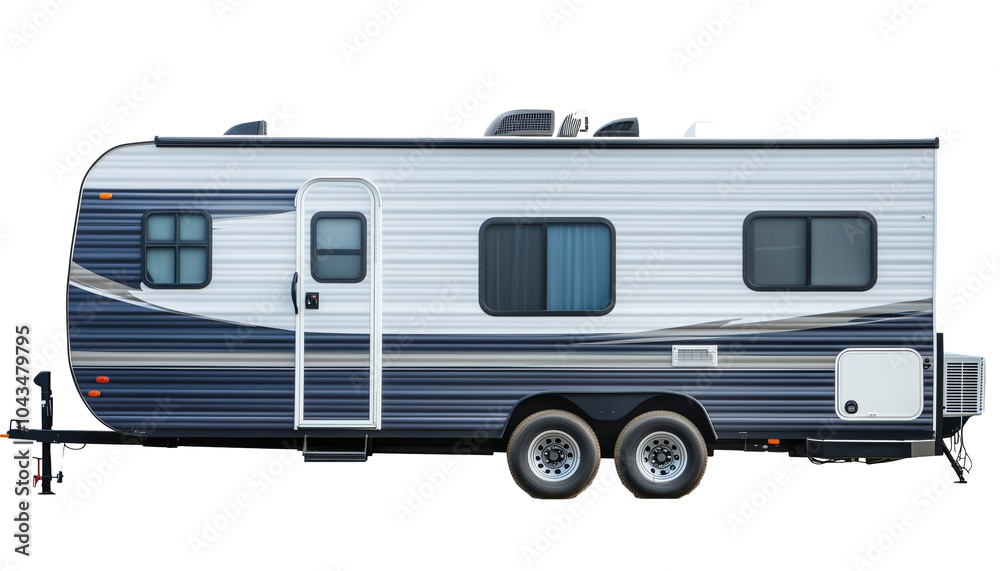 Modern travel trailer for camping trips isolated on transparent background Modern travel trailer for camping trips isolated on transparent background