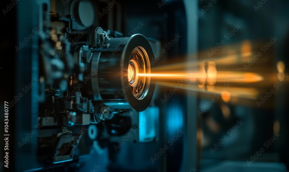 Fototapeta premium Film projector projects orange light.