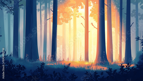 Serene Forest Landscape in Minimalist Style
