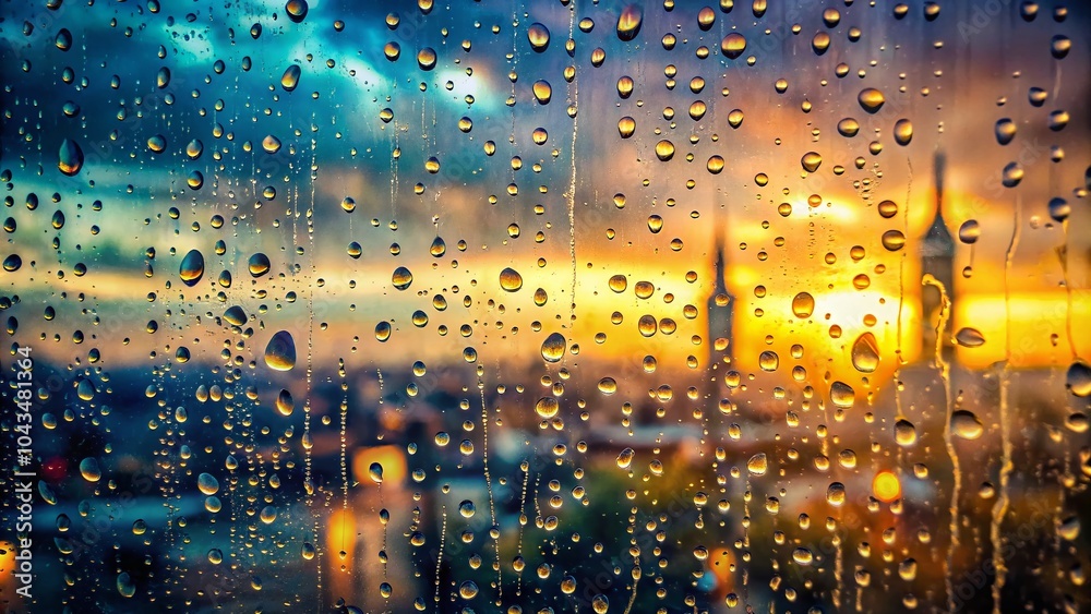 Fototapeta premium Abstract Background with Raindrops on Window Glass - Panoramic Photography for Mood and Atmosphere