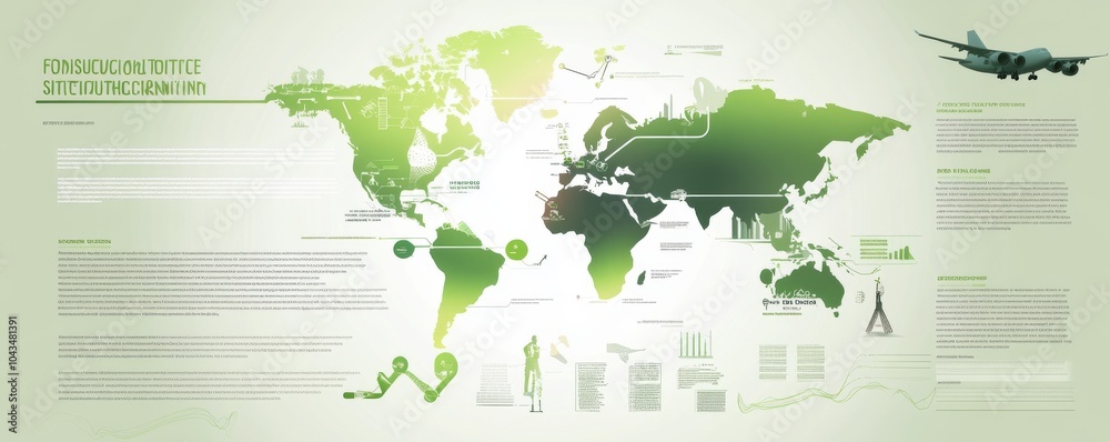 Fototapeta premium Stylized world map with green hues, ideal for travel and environmental themes, showcasing connections and global communications.