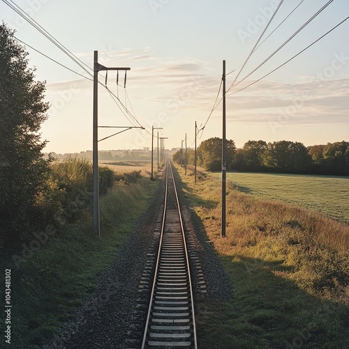 Train tracks in the countryside close to Paris Portrait format