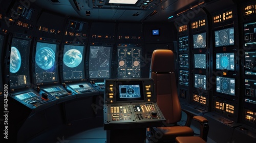 Fototapeta Naklejka Na Ścianę i Meble -  Spaceship Interior, Futuristic Control Room