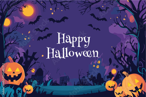 halloween background with pumpkin and bats