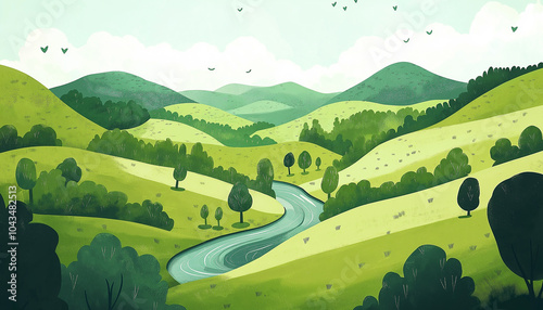 Lush Green Valley Illustration