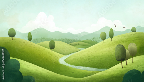 landscape with green hills and blue sky