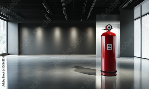 Red gas tank in modern empty room.