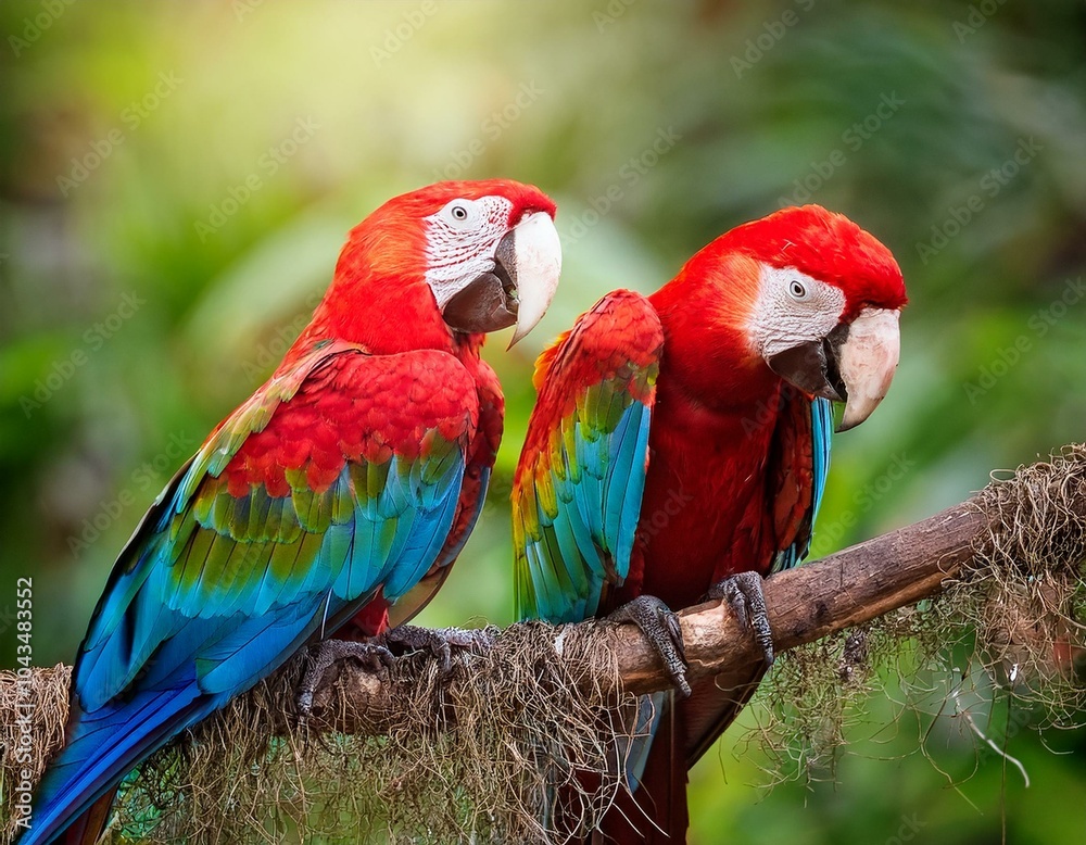 Obraz premium Colorful of Greenwinged Macaw aviary, sitting on the log