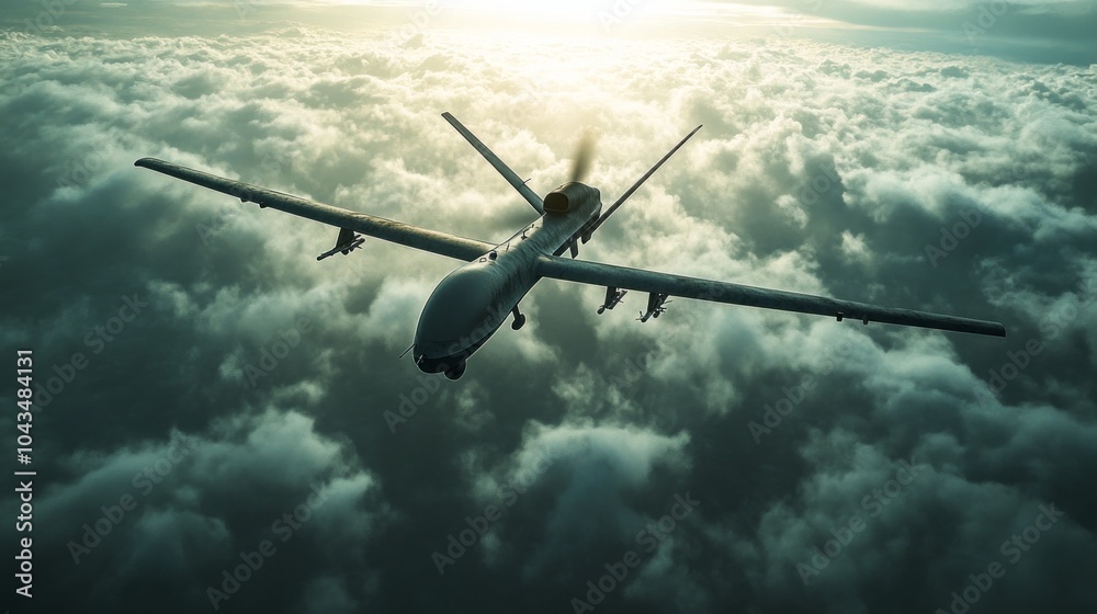 A military aircraft is flying through a cloudy sky A military aircraft is flying through a cloudy sky