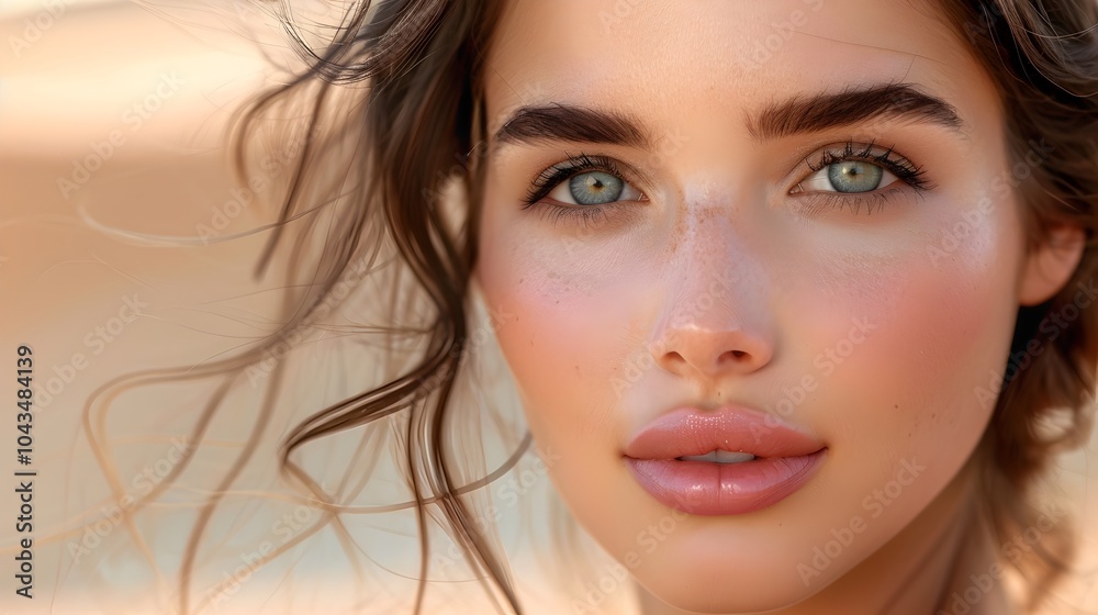 Captivating Beauty in the Desert:Close-Up Portrait of a Stunning Woman Against a Serene Sand Dune Backdrop Captivating Beauty in the Desert:Close-Up Portrait of a Stunning Woman Against a Serene Sand Dune Backdrop