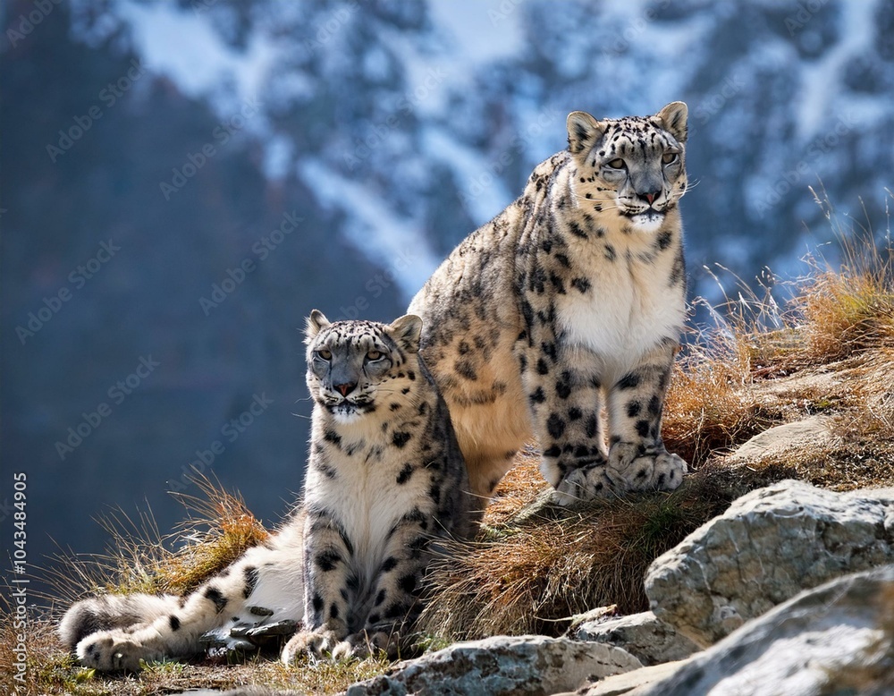 Portrait of nice snow leopard on the rock Portrait of nice snow leopard on the rock