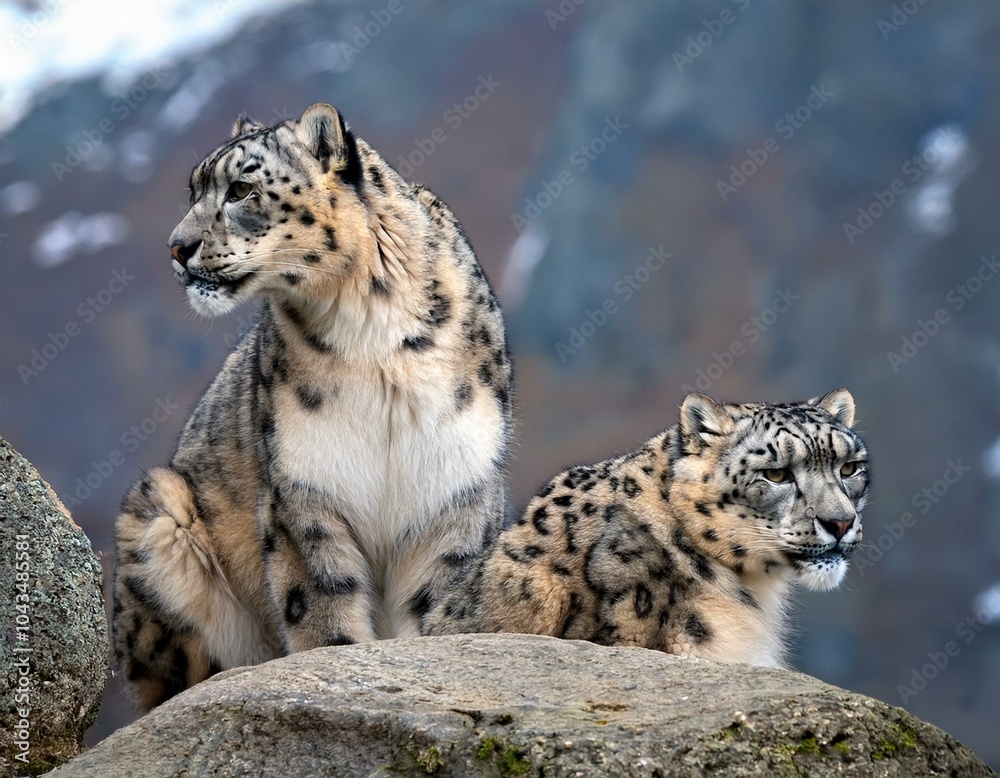 Portrait of nice snow leopard on the rock Portrait of nice snow leopard on the rock