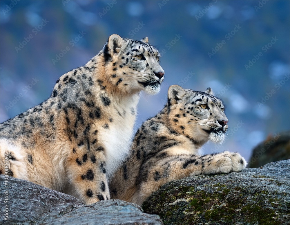 Portrait of nice snow leopard on the rock Portrait of nice snow leopard on the rock
