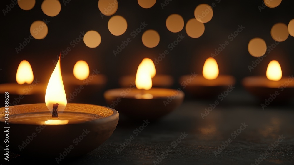 Softly glowing candles illuminate a dark background, creating a warm and peaceful ambiance. Softly glowing candles illuminate a dark background, creating a warm and peaceful ambiance.