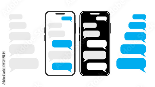 Smartphone Messaging Concept: Chat, Send, and Receive SMS with Social Messenger Apps. Vector.