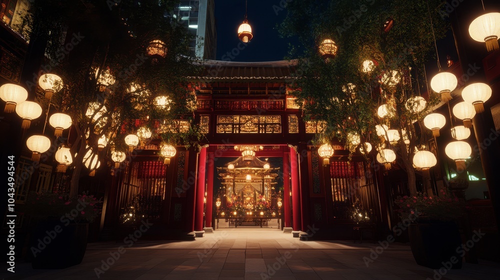 Nighttime Lanterns in a Chinese Architectural Setting Nighttime Lanterns in a Chinese Architectural Setting