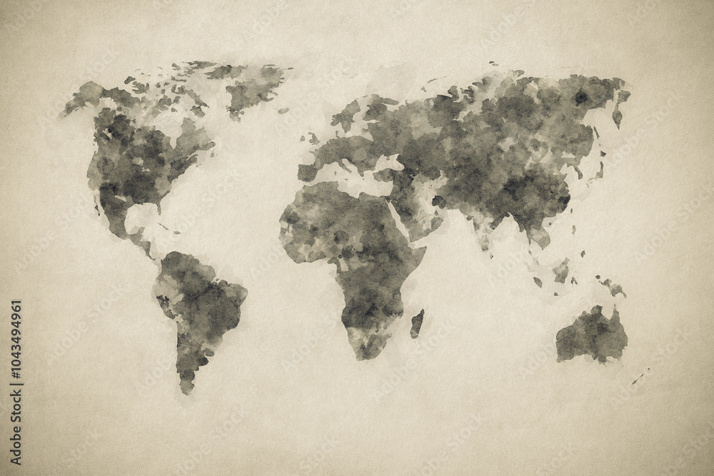 Εκτύπωση καμβά Grunge world map on vintage paper background in watercolour style