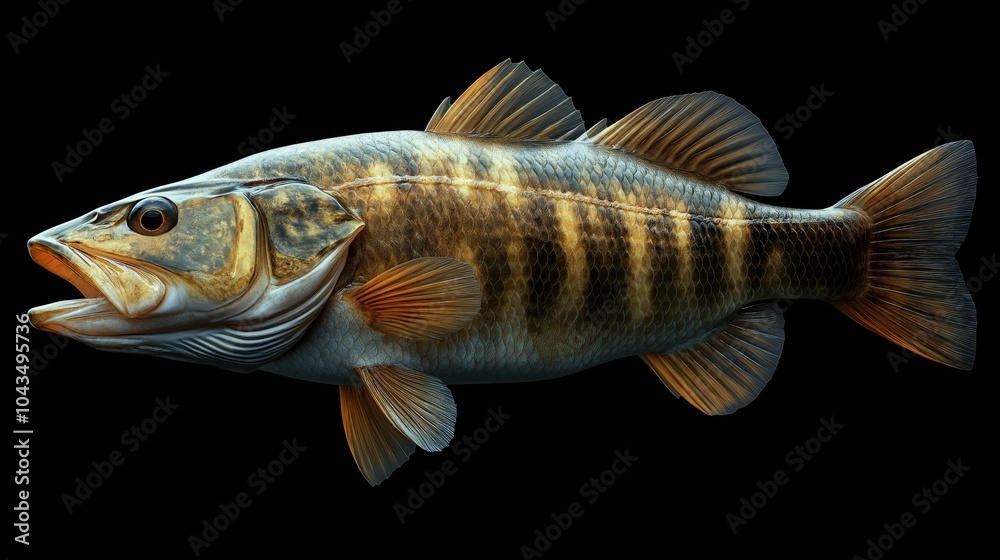 Fototapeta premium Smallmouth Bass on Black Background created with Generative AI Technology, ai, generative