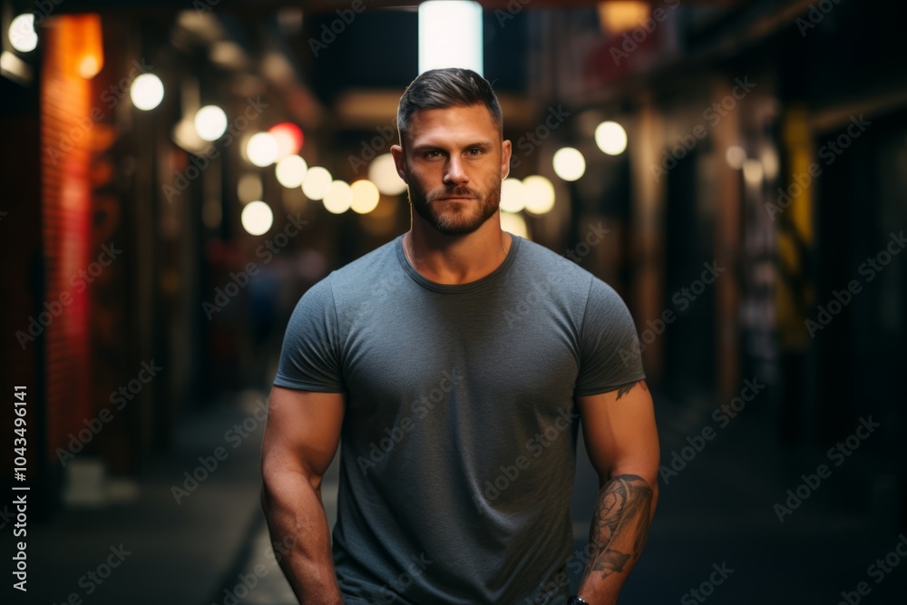 Portrait of a young handsome man in a gray t-shirt. Portrait of a young handsome man in a gray t-shirt.